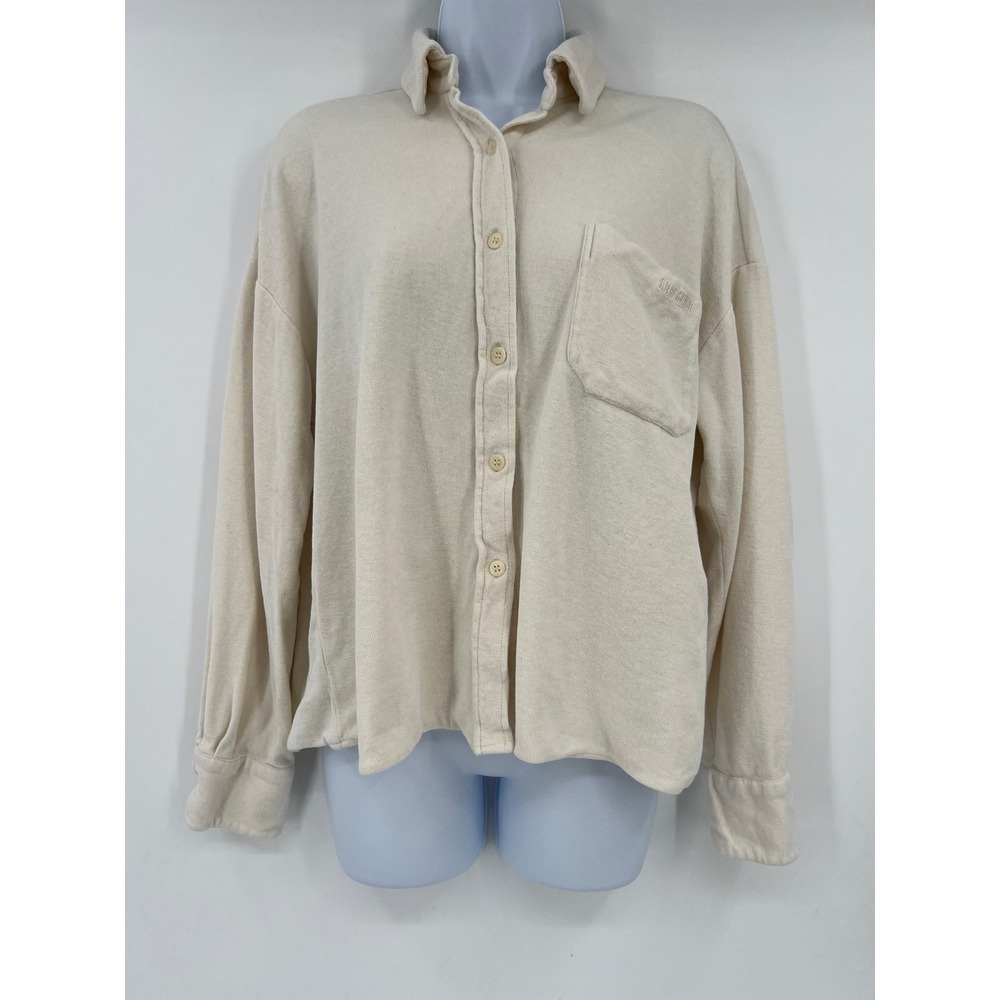 Djerf Avenue Women XS Terry Shirt Oat Cream Organic Cotton Button Up